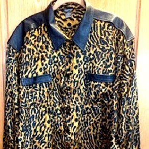 Braefair Leopard Print 100% Silk/100% Leather Blouse (NWT)